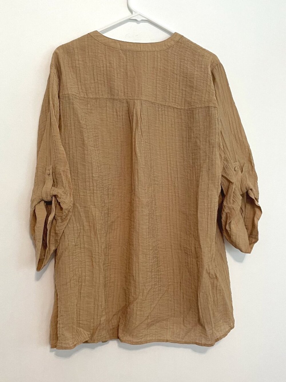 TORRID 3 Plus Size Harper Textured Stripe 3/4 Pullover Blouse Tan Brown Work 3X - Picture 14 of 16